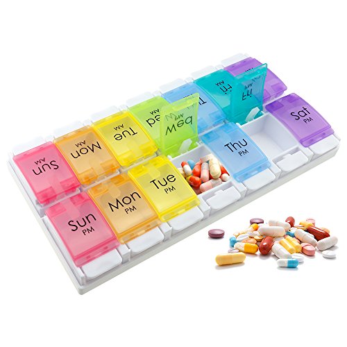 Itari Pill Organizer, Fit & Healthy 7 Day AM/PM Vitamin Pillbox, Push Button Design, Large Compartments Pill Organizer Tray,Rainbow Color - Thumbnail 7