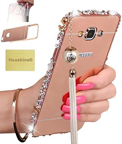 J3/J3 2016/J3 V/J3V/Amp Prime/Express Prime Case, Houshine Luxury BlingMirror PC Back Cover and Metal Bumper for Samsung Galaxy J3 2015, J3 2016, J3 V, J3V, Amp Prime, Express Prime, Rose Gold Tassel