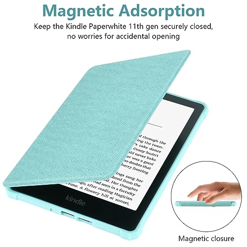 ZXA FOR KINDLE PAPERWHITE 11 GENERATION CASE WITH AUTO SLEEP WAKE & NEW PU LEATHER, COMPATIBLE WITH KINDLE PAPERWHITE 11TH GENERATION 6.8″ AND SIGNATURE EDITION 2021 RELEASED, DEEP BLUE