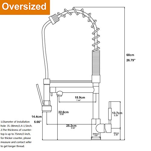 Oversized Kitchen Faucet with Pull Down Sprayer Delle Rosa Heavy-Duty Commercial Style Single Handle Spring Pre-rinse Farm Sink Faucets Oil Rubbed Bronze