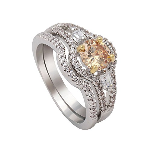 Sasha Champagne Bridal Engagement Wedding Ring Band Set Ginger Lyne Collection