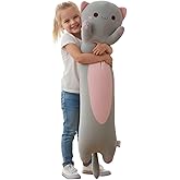 Somao Long Cat Plush Pillow - 35.4 Inch Ultra Soft Stuffed Animal Body Pillow for Kids & Adults, Cute Kawaii Kitten Plushie Toy, Gift for Cat Lovers, Girlfriend, Girls Birthday (Big Eyes Gray)
