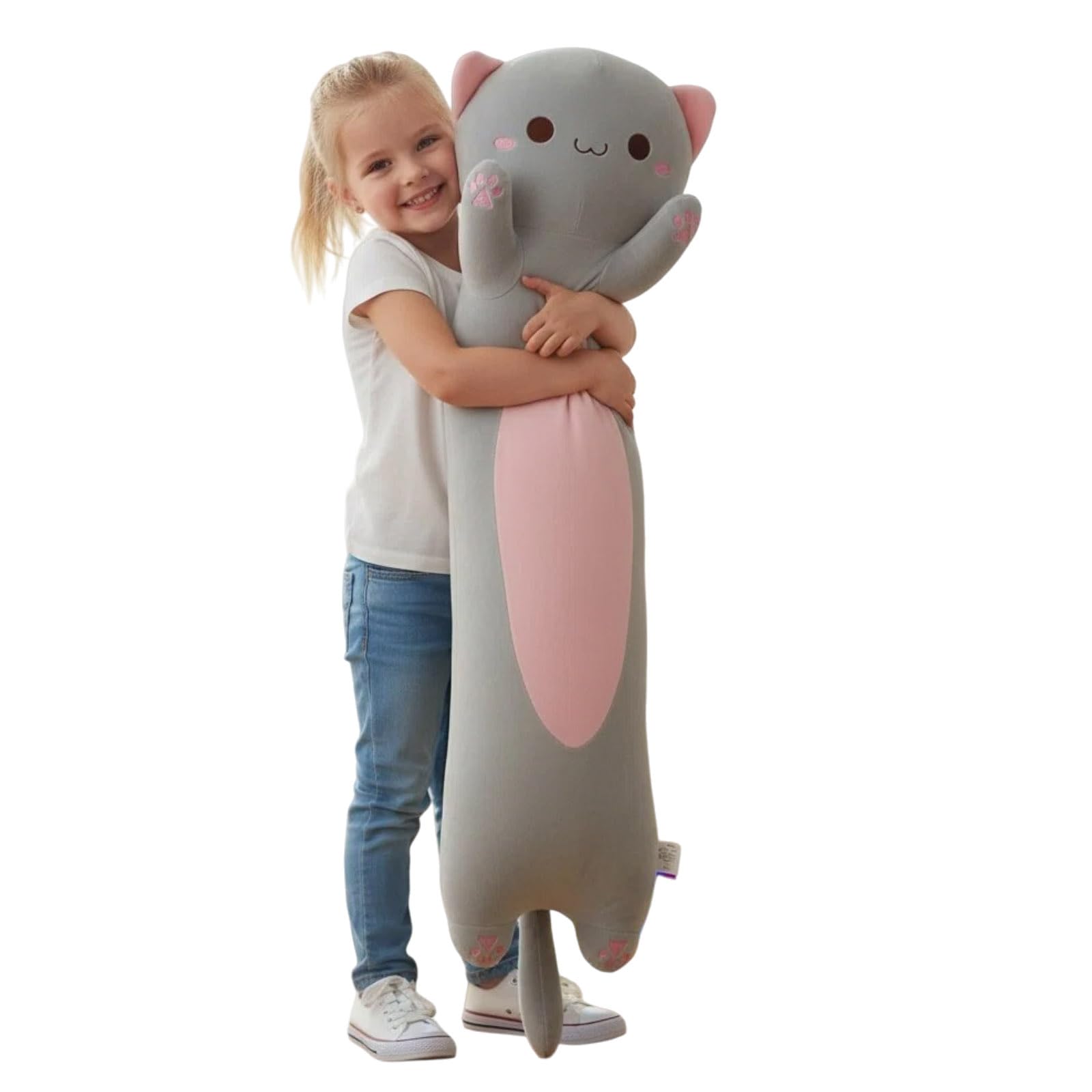 Aiuidun Long Cat Plush Pillow - 23.6 Inch Ultra Soft Stuffed Animal Body Pillow for Kids & Adults, Cute Kawaii Kitten Plushie Toy, Gift for Cat Lovers, Girlfriend, Girls Birthday (Big Eyes Gray)