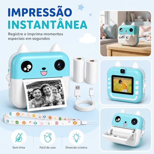 Câmera Infantil Digital Instantânea com Impressão Térmica (Azul)
