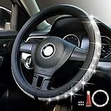 Crystal Steering Wheel Cover,with PU Leather Bling Bling Rhinestones,Black & Silver (Bling Cover)