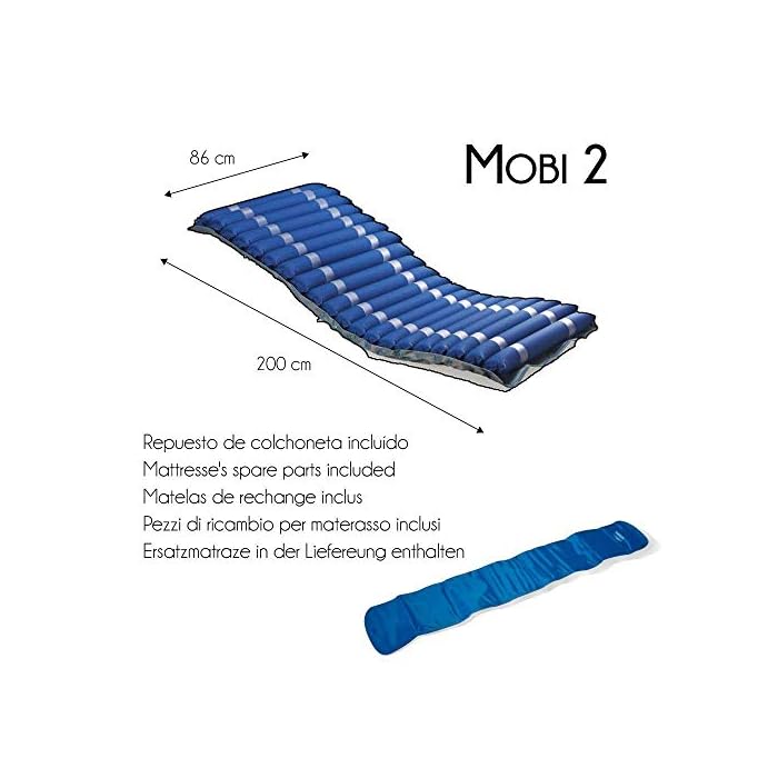 Mobiclinic, Mobi 2, Colchón antiescaras con motor compresor, para escaras grado I y II, de aire alternante, Nylon y PVC médico ignífugo, 200 x 86 x 9.5, 20 celdas, color Azul - Imagen 3