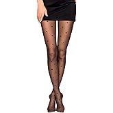NewBull Tights Patterned Polka Dot, Sheer Black Stockings Women High Waist Pantyhose Hosiery Footed Tights Reinforced XS-M