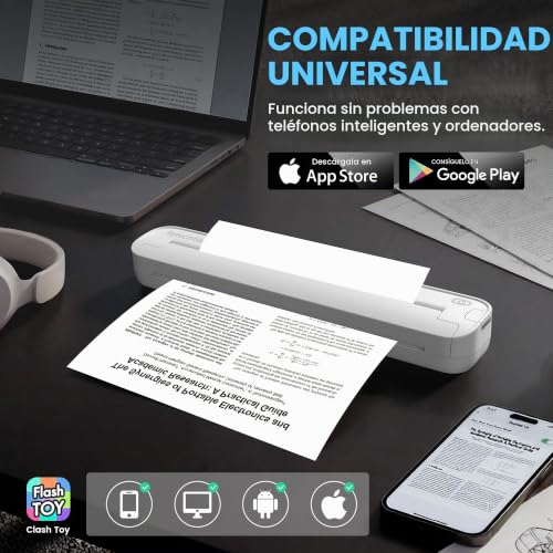 ByteCintia Portable Printer, Travel Bluetooth Thermal Printer, Compatible with iPhone Android and PC, for Telework, Car, Tattoo Templates, White