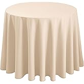 Hiasan Round Tablecloth 120 Inch - Waterproof Stain Resistant Spillproof Polyester Fabric Table Cloth for Dining Room Kitchen Party, Beige