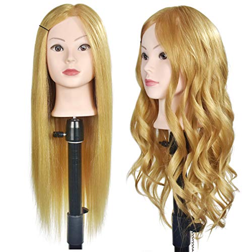 Training Head 24 inch 70% Real Human Hair Cosmetology Hairdressing Mannequin Manikin Doll With Makeup Function + Free Clamp