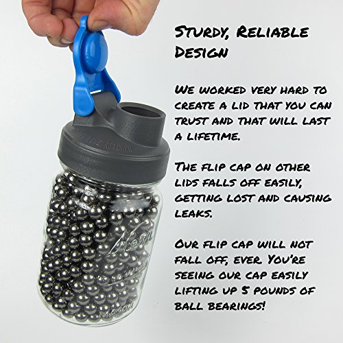 Drink, Pour, Store! Wide Mouth Mason Jar Flip Cap Lid by County Line Kitchen with Airtight, Leak-Proof Seal and Innovative Flip Cap (REGULAR MOUTH, Blue, 1 Pack)