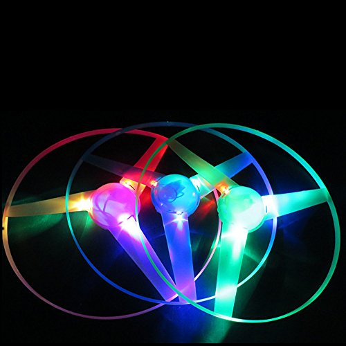 image for Wenini Flying Disc Toy - Funny Colorful Pull String UFO LED Light Up F