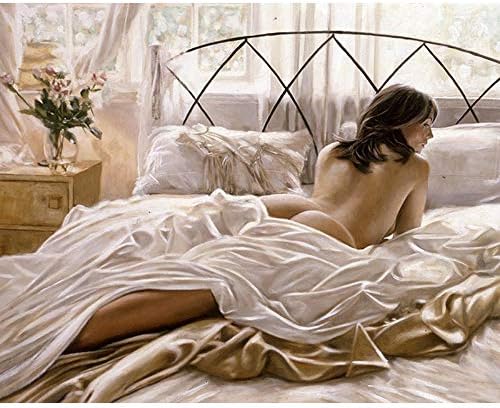 GZDXHN Round Drill 5D Diy Diamond Painting Nude girl on the bed Cross Stitch Needlework Diamond Rhinestone Home Decor 40X50Cm