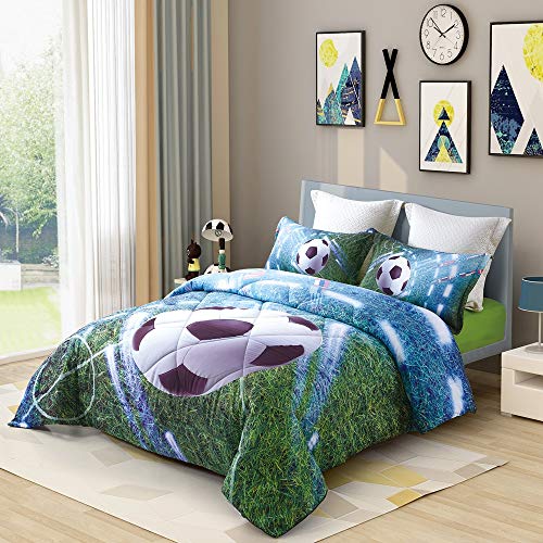 image for Wowelife 3D Soccer Comforter Set Full Green Playground Soccer Bedding 