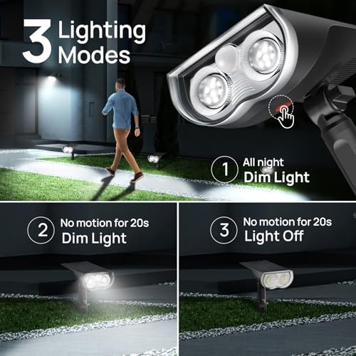Linkind 1000LM Outdoor Solar Motion Sensor Light IP67 Waterproof Cool White for Garden, Path, Short, Pack of 2