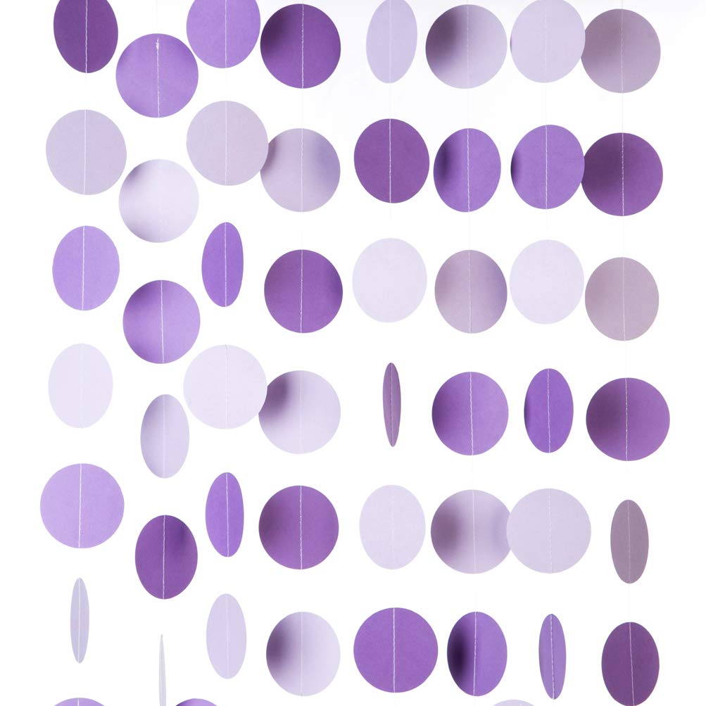Purple Lavender Paper Garland Circle Dots Party Garland Streamer Backdrop Hanging Decorations, 2.5" in Diameter, 20 Feet in Total