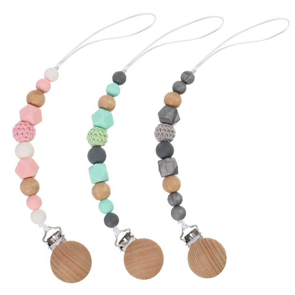 Firtink 3er Pack Schnullerkette Baby Schnullerkette Mädchen Personalisiert Schnullerkette BPA-freies Weiches Silikon Nuckelkette