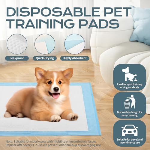 Chumix Pack of 100 Dog Pads 60 x 60 cm, Dog Pads for Puppy Pads at Home, Design of 6 Layers Anti-Leak, Training Wipes for Puppies, Older Dogs (100 Pieces, 60 x 60 cm)