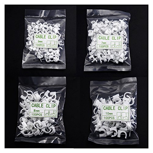 image for Swpeet 400 Pcs Multiple Models Premium Plastic Round Cable Wire Clips 