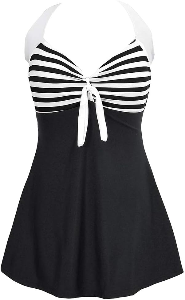 LONMEI Women's Swimwear - Vintage Halter Neck One-Piece Swimdress Plus Size