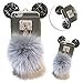 For iPhone 5 5S SE Case,Vandot Fashion Handmade Sparkle Bling Diamond 3D Rhinestone Mouse Ear Case Cover with Fur Ball Crystal Clear Transparent Soft TPU Rubber Case Skin Shell-Glitter Grey