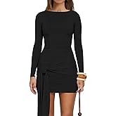 Misng Women's Sexy Long Sleeve Bodycon Mini Dresses Ruched Club Party Short Dress