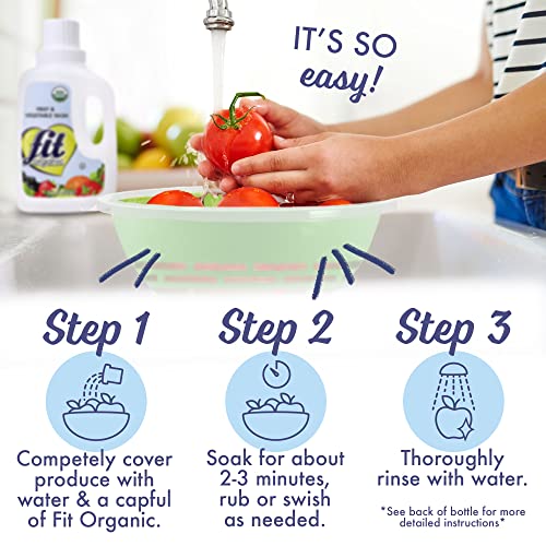 Fit Organic 32 Oz Soaker Produce Wash, Fruit and Vegetable Wash and Pesticide/Wax Remover, Pack