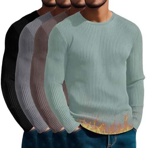 Baggyfly 3 Pack Men's V Neck Thermal Ribbed Shirts Cotton Long