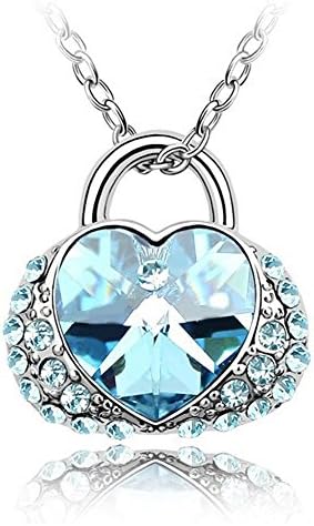DATORA Pendant Necklace Aqua Blue Crystal Purse Necklace for Women 18 Inch Chain - 189