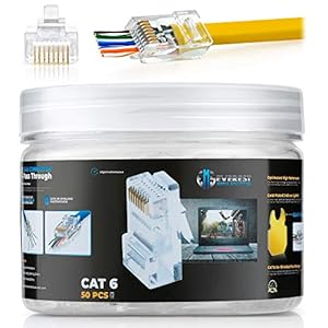 RJ45-Cat6-Pass-Through-Connectors-Pack-of-50Jar-EZ-Crimp-Connector-UTP-Network-Unshielded-Plug-for-Twisted-Pair-Solid-Wire-Standard-Cables-Transparent-Passthrough-Ethernet-Insert