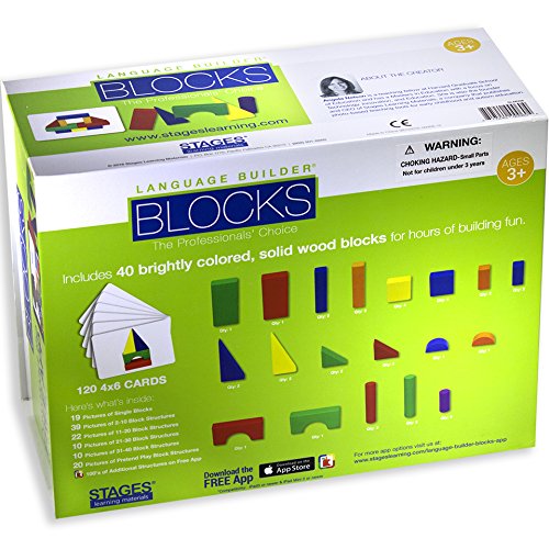 Stages Learning Materials Language Builder Block Imitation Kit  Curriculum for Autism & Preschool  120 Pretend Play Flashcards, 40 Wood Blocks, iPad App