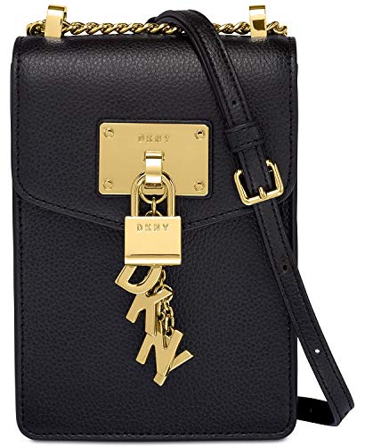 DKNY Elissa Pebble Leather Charm Chain Strap Crossbody (Black)