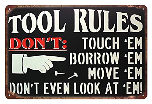 Boggevi Kells black Garage Tool Rule Tin Metal Wall Decoration,Tool Rules Wall Art Signs for Garage - Tin signs Metal Poster Gift 200mm x 300mm -TPH0075
