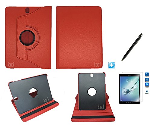 Kit Capa Case Galaxy Tab S3 - T820/T825 Giratória / Caneta Touch + película de Vidro (Vermelho)