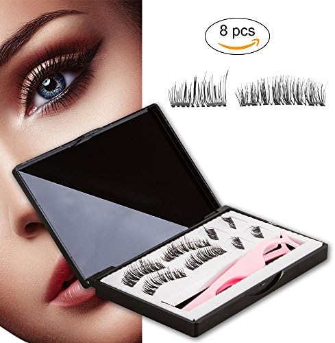 Magnetic Eyelashes, 8 Pcs One Two Cosmetics 3D Reusable Cuttable Full Size and Half Size False Eyelashes Set with Applicator for Natural Look