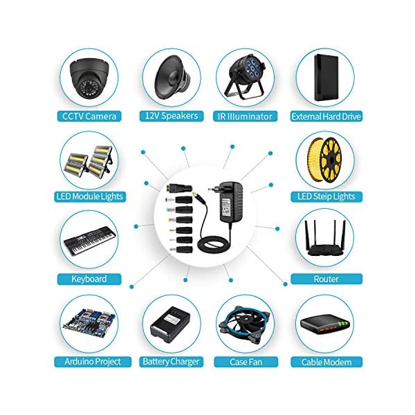 EFISH DC 12V 2A 24W Netzteil,Netzstecker für 12V kleine elektronische Geräte,CCTV-Kamera,WLAN-Router,Hub,LED-Streifen,Telekom,Speedport,Scanner,Schalter,Türklingel+7 Verschiedene DC-Stecker – Bild 7