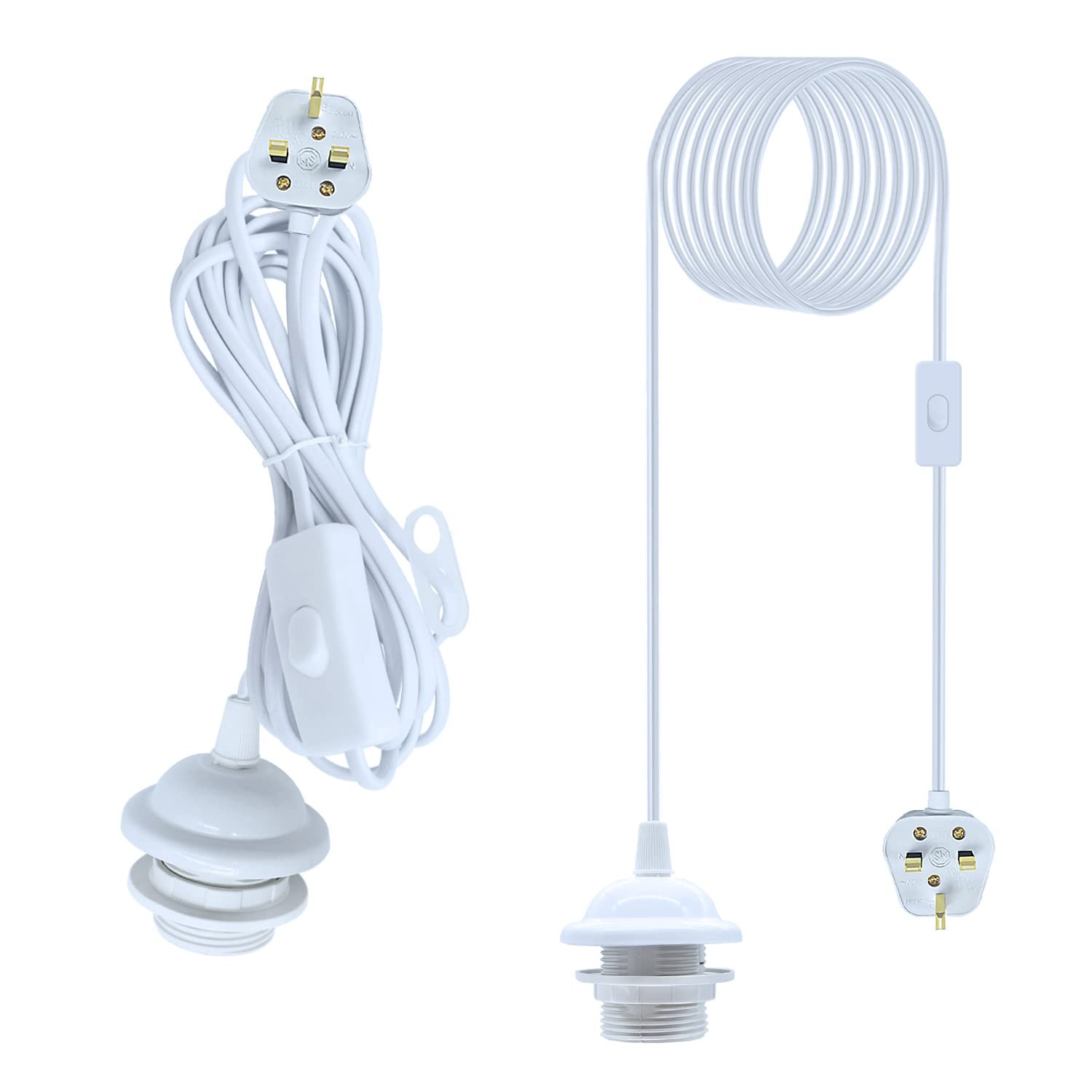 Wrpacttg Plug in Pendant Lighting,2PCS Hanging Light with 4.5M Cable,E27 White Pendant Lighting Fixture with Switch and Plug,Plug in Ceiling Light That Can DIY Lampshade,for Living Room Plant