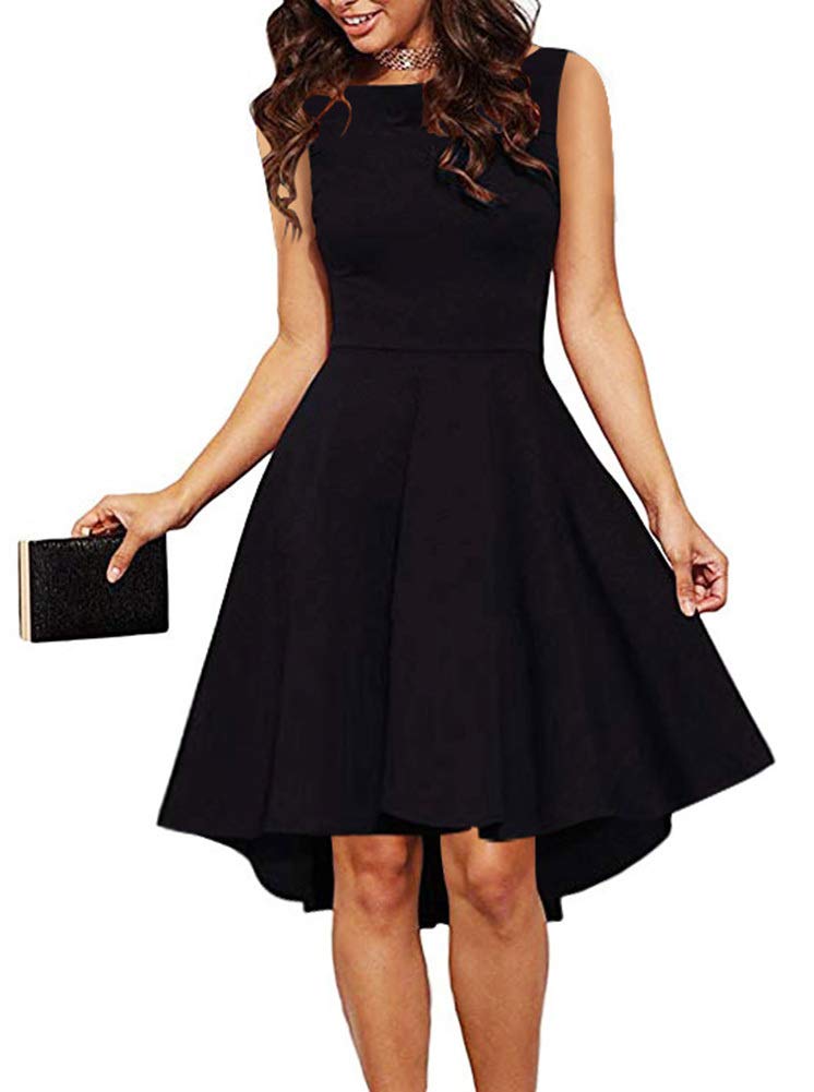 ReoRia Womens Scoop Neck Short Sleeve High Low Cocktail Skater Dress