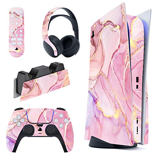PlayVital Cosmic Pink Gold Marble ps5 Skin Set