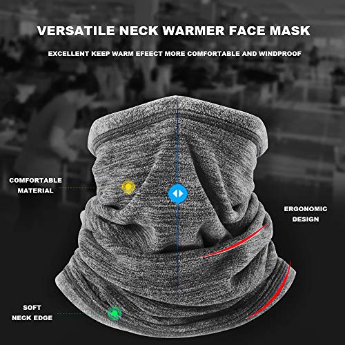 Peicees 4 Pack Soft Fleece Neck Gaiter Warmer Face Mask Hat Snood Scar for Cold Weather Winter Outdoor Sports Ski Snowboard Cycling (4 Pack-Gray+Dark Blue+Brown Red+Lake Green)
