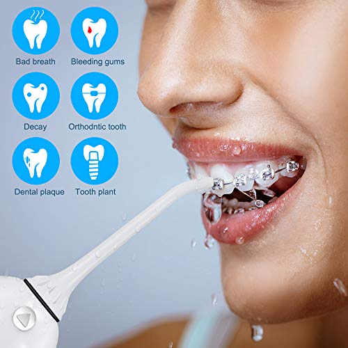 [2019] Best Cordless Water Flosser, Nicefeel 300ML Portable USB Rechargeable Dental Water Flosser Teeth Cleaner, IPX7 Waterproof 3 Modes Oral Irrigator with 4 tips for Home, Travel - Thumbnail 6