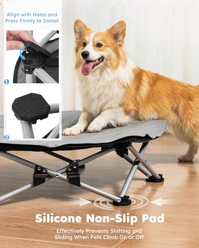 Pecute Cama Elevada para Perros Medianos y Pequeños, Resistente Sin Montaje con Colchoneta Refrescante, Plegable para Interior y Camping, Tamaño L, Soporta hasta 60kg, Gris