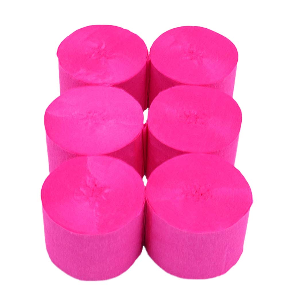 ANCLLO 6 Rolls 4.5cm x 25m Crepe Paper Party Streamers, Streamers Backdrop Hanging Decorations for Birthday Party, Wedding and Festival Decorations,Rose Red