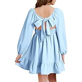 DOKOTOO KIDS Girls Tie Back Off Shoulder Dress Ruffle Long Sleeve Fall Spring Dresses 4-15 Years