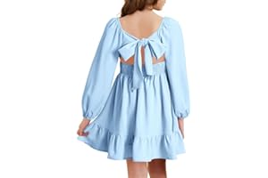DOKOTOO KIDS Girls Casual Long Sleeve Ruffle Hem Tie Back Off Shoulder Dresses 4-15 Years