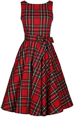 Lurdarin Womens Round Neck Sleeveless Plaid Vintage Hepburn Cocktail Party Evening Swing Dresses