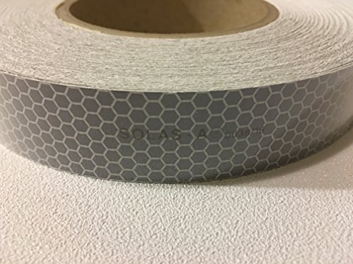 Safe Way Traction 1" wide x 12' Foot Long Roll of 3M Scotchlite Reflective Marine Safety Tape SOLAS Grade Pressure Sensitive Adhesive Film 3150-A