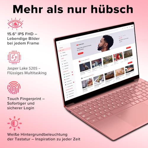Trygood Laptop 15.6 Inch 8GB RAM 256GB SSD Notebook Full HD IPS Display Rose Gold Backlit Keyboard Fingerprint Unlock Dual Band WiFi HDMI USB 3.0 for School Study Home Office A