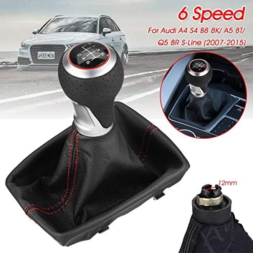 6 Speed Car MT Gear Shift Knob Gaiter Boot Cover For Audi A4 S4 B8 8K A5 8T Q5 8R S-Line 2007-2015 (Red)