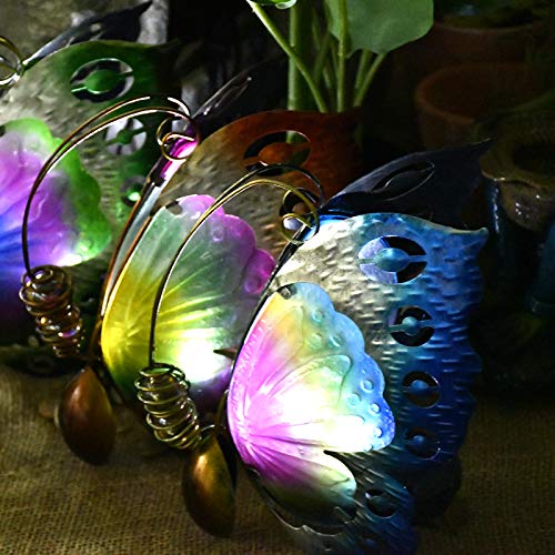 MYHZH Solarleuchten Schmetterling, Garten Ornament, Eisen und Glassdecorative Straßenlaterne, 3 Stück Garten Beleuchtung… – Bild 3